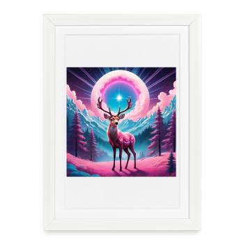 Cerfs sur la montagne - Affiche encadrée (27 × 37 cm) - blanc - Devant