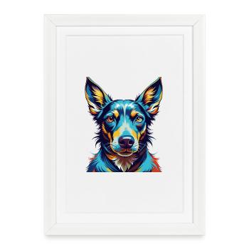 Chien courant andalou race de chien dessin animé coloré Kawaii - Affiche encadrée (27 × 37 cm) - blanc - Devant