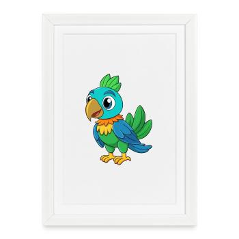 Perroquet mignon mascotte personnage de dessin animé Kawaii - Affiche encadrée (27 × 37 cm) - blanc - Devant
