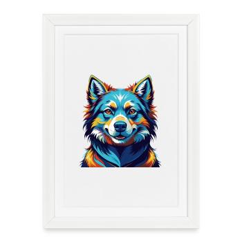 Aïnou Chien Race Coloré Aquarelle Dessin Animé Kawaii - Affiche encadrée (27 × 37 cm) - blanc - Devant