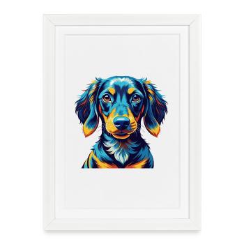 Teckel alpin Chien Race Dessin animé Kawaii - Affiche encadrée (27 × 37 cm) - blanc - Devant