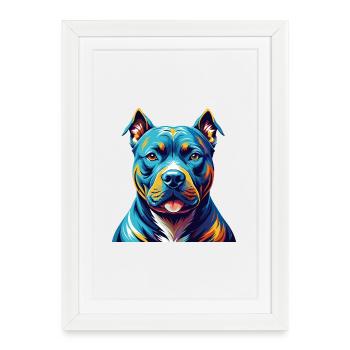 American Pitbull Terrier Chien Race Dessin animé Kawaii - Affiche encadrée (27 × 37 cm) - blanc - Devant