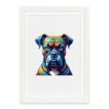 Bull Boxer Chien Race Coloré Dessin Animé Kawaii - Affiche encadrée (27 × 37 cm) - blanc - Devant