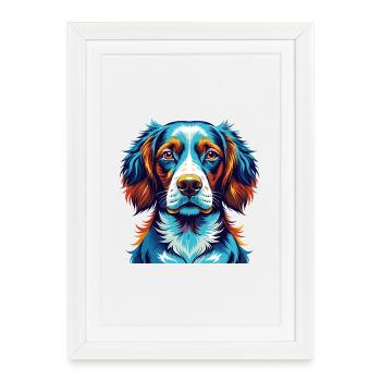 Bretagne, race de chien, dessin animé coloré, Kawaii - Affiche encadrée (27 × 37 cm) - blanc - Devant