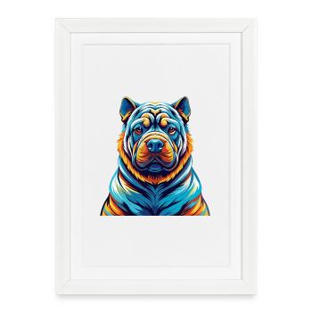 Chinois Shar Pei Chien Race Coloré Dessin Animé Kawaii - Affiche encadrée (27 × 37 cm) - blanc - Devant