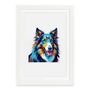 Collie Chien Race Coloré Dessin Animé Kawaii - Affiche encadrée (27 × 37 cm) - blanc - Devant