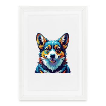 Corgi Chien Race Coloré Aquarelle Dessin Animé Kawaii - Affiche encadrée (27 × 37 cm) - blanc - Devant