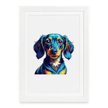Teckel Chien Race Coloré Dessin Animé Kawaii - Affiche encadrée (27 × 37 cm) - blanc - Devant