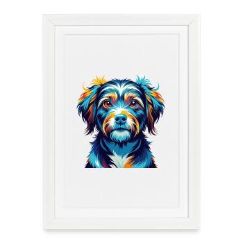 Elou Chien Race Coloré Aquarelle Dessin Animé Kawaii - Affiche encadrée (27 × 37 cm) - blanc - Devant