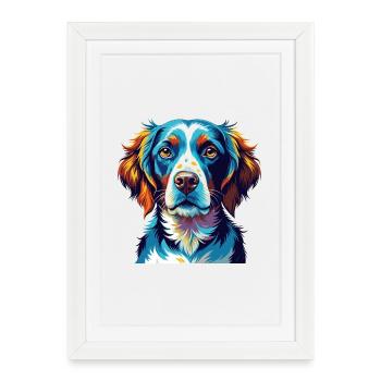 Race de chien breton coloré dessin animé Kawaii - Affiche encadrée (27 × 37 cm) - blanc - Devant