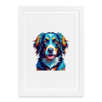 Frison Chien D’arrêt Race Coloré Dessin Animé Kawaii - Affiche encadrée (27 × 37 cm) - blanc - Devant