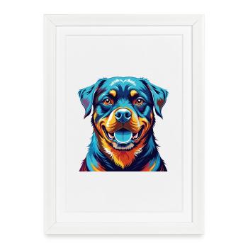 Rottweiler Chien Race Coloré Dessin Animé Kawaii - Affiche encadrée (27 × 37 cm) - blanc - Devant