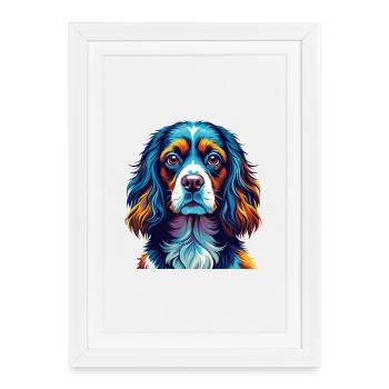 Épagneul russe Chien Race Coloré Dessin animé Kawaii - Affiche encadrée (27 × 37 cm) - blanc - Devant
