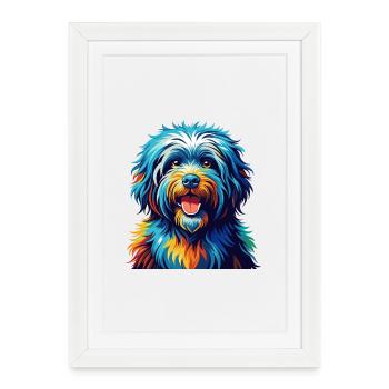 Puli Chien Race Coloré Aquarelle Dessin Animé Kawaii - Affiche encadrée (27 × 37 cm) - blanc - Devant