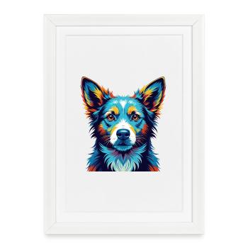 Chien Podengo Portugais Race Dessin Animé Kawaii - Affiche encadrée (27 × 37 cm) - blanc - Devant