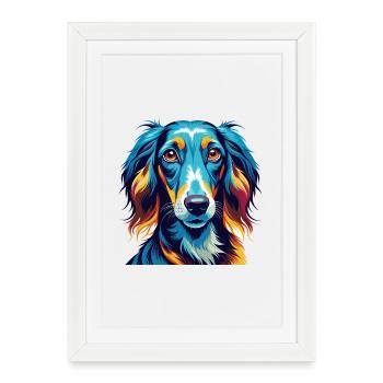 Saluki Chien Race Coloré Dessin Animé Kawaii - Affiche encadrée (27 × 37 cm) - blanc - Devant