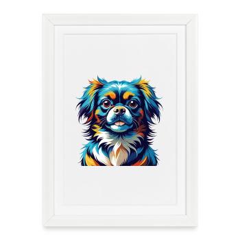 Épagneul tibétain chien race Dessin animé coloré Kawaii - Affiche encadrée (27 × 37 cm) - blanc - Devant