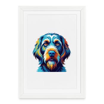 Spinone Italiano Race de chien Dessin animé coloré Kawaii - Affiche encadrée (27 × 37 cm) - blanc - Devant