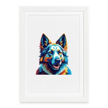 White Shepherd Dog Breed Colorful Cartoon Kawaii - Framed poster (27 × 37 cm) - white - Front