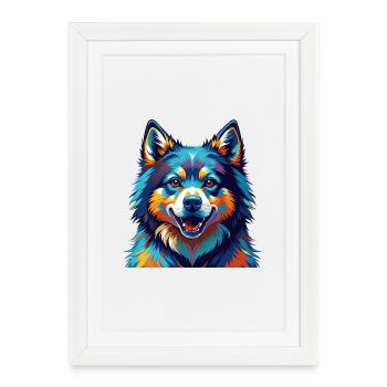 Chien de Laponie suédoise race Dessin animé coloré Kawaii - Affiche encadrée (27 × 37 cm) - blanc - Devant