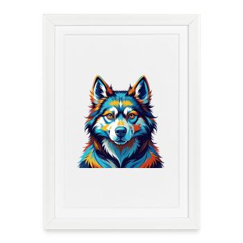 Seppala Sibérien Traîneau Chien Race Dessin Animé Kawaii - Affiche encadrée (27 × 37 cm) - blanc - Devant