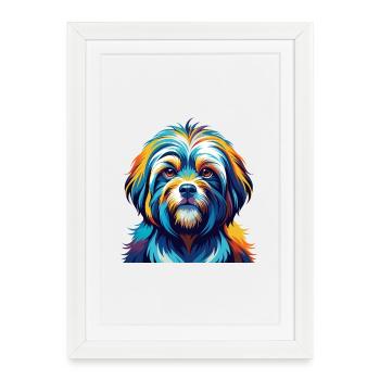 Tibétain Kyi Apso Chien Race Coloré Dessin Animé Kawaii - Affiche encadrée (27 × 37 cm) - blanc - Devant