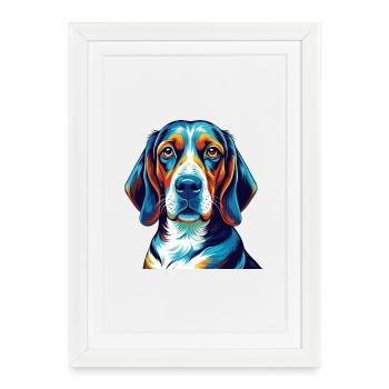 Treeing Walker Coonhound Chien Race Dessin animé Kawaii - Affiche encadrée (27 × 37 cm) - blanc - Devant
