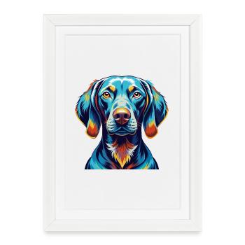 Braque de Weimar Chien Race Coloré Dessin Animé Kawaii - Affiche encadrée (27 × 37 cm) - blanc - Devant