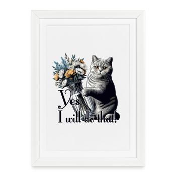 BKH British Shorthair Cat Vase Topple Over Gift - Framed poster (27 × 37 cm) - white - Front