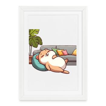 Un flou rose décontracté sur le canapé - Affiche encadrée (27 × 37 cm) - blanc - Devant