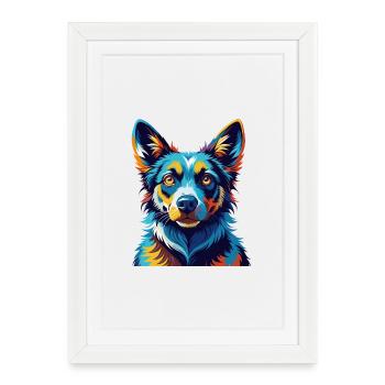 Mudi Chien Race Coloré Aquarelle Dessin Animé Kawaii - Affiche encadrée (27 × 37 cm) - blanc - Devant
