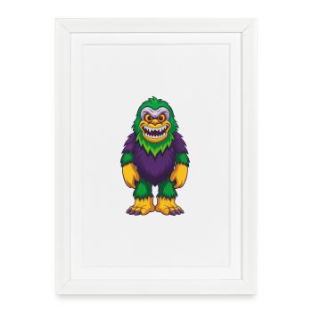 Yeti drôle Kawaii dessin animé Personnage Clipart - Affiche encadrée (27 × 37 cm) - blanc - Devant