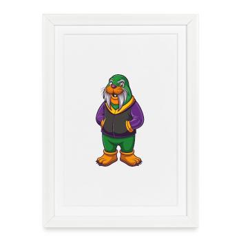 Walrus Funny Kawaii Cartoon Character Clipart - Framed poster (27 × 37 cm) - white - Front
