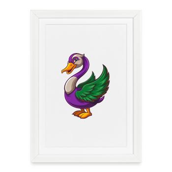 cygne drôle kawaii personnage de dessin animé clipart - Affiche encadrée (27 × 37 cm) - blanc - Devant