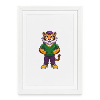 tigre drôle kawaii dessin animé personnage clipart - Affiche encadrée (27 × 37 cm) - blanc - Devant