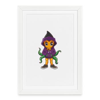 Squid Funny Kawaii Cartoon Character Clipart - Framed poster (27 × 37 cm) - white - Front