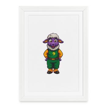 mouton drôle Kawaii dessin animé personnage Clipart - Affiche encadrée (27 × 37 cm) - blanc - Devant