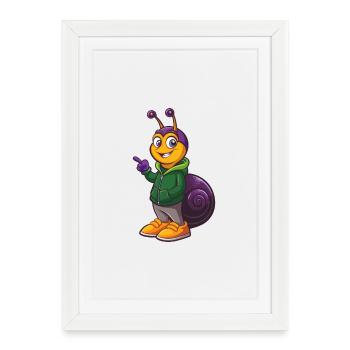 escargot drôle kawaii dessin animé personnage clipart - Affiche encadrée (27 × 37 cm) - blanc - Devant