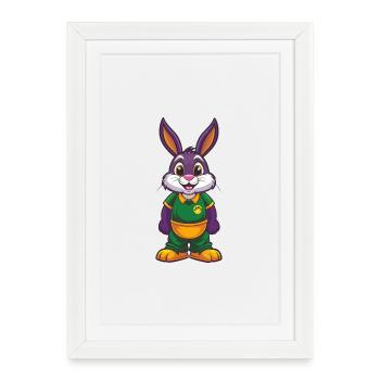 Lapin Drôle Kawaii Dessin animé Personnage Clipart - Affiche encadrée (27 × 37 cm) - blanc - Devant