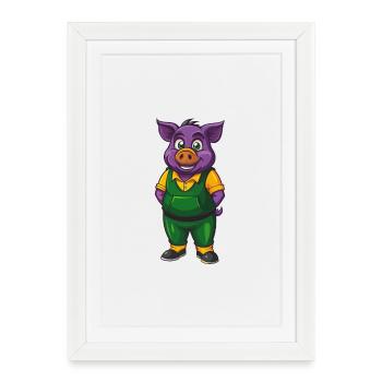 cochon drôle kawaii dessin animé personnage clipart - Affiche encadrée (27 × 37 cm) - blanc - Devant