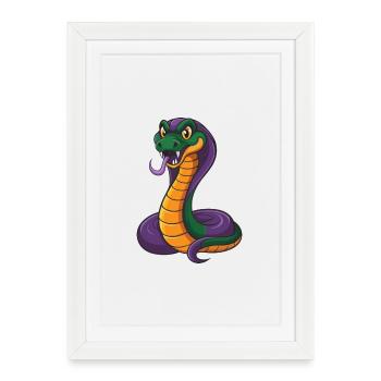 Cobra drôle Kawaii personnage de dessin animé Clipart - Affiche encadrée (27 × 37 cm) - blanc - Devant