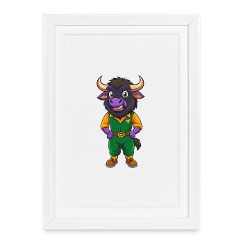 Buffalo Funny Kawaii Cartoon Character Clipart - Framed poster (27 × 37 cm) - white - Front
