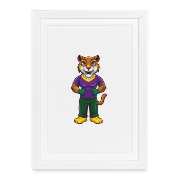Cougar drôle Kawaii dessin animé Personnage Clipart - Affiche encadrée (27 × 37 cm) - blanc - Devant
