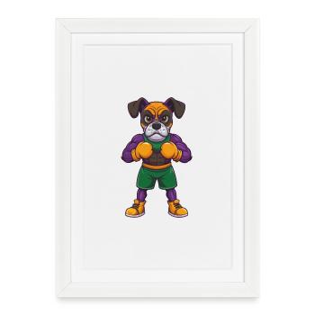 Boxer Chien Drôle Kawaii Dessin Animé Personnage Clipart - Affiche encadrée (27 × 37 cm) - blanc - Devant