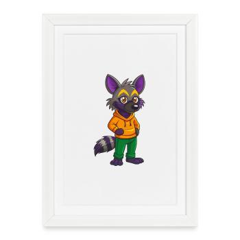 Aardwolf Drôle Kawaii Dessin animé Personnage Clipart - Affiche encadrée (27 × 37 cm) - blanc - Devant