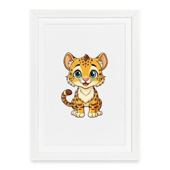 Ocelot Cute Cartoon Character Kawaii Clipart - Framed poster (27 × 37 cm) - white - Front