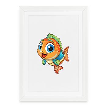 poisson mignon personnage de dessin animé Kawaii Clipart - Affiche encadrée (27 × 37 cm) - blanc - Devant