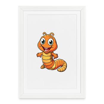 Ver de terre Mignon Personnage De Dessin Animé Kawaii Clipart - Affiche encadrée (27 × 37 cm) - blanc - Devant