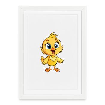 Chardonneret mignon personnage de dessin animé Kawaii Clipart - Affiche encadrée (27 × 37 cm) - blanc - Devant