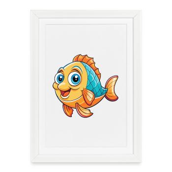 poisson mignon personnage de dessin animé Kawaii Clipart - Affiche encadrée (27 × 37 cm) - blanc - Devant